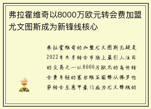 弗拉霍维奇以8000万欧元转会费加盟尤文图斯成为新锋线核心 弗拉霍维奇以8000万欧元转会费加盟尤文图斯成为新锋线核心